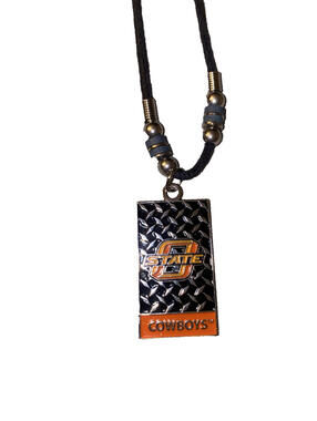 Oklahoma State Cowboys Dog Tag Necklace – 18" Black Cord with Beaded Accents